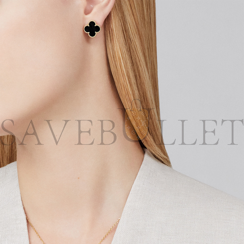 VAN CLEEF ARPELS VINTAGE ALHAMBRA EARRINGS - YELLOW GOLD, ONYX  VCARA44200